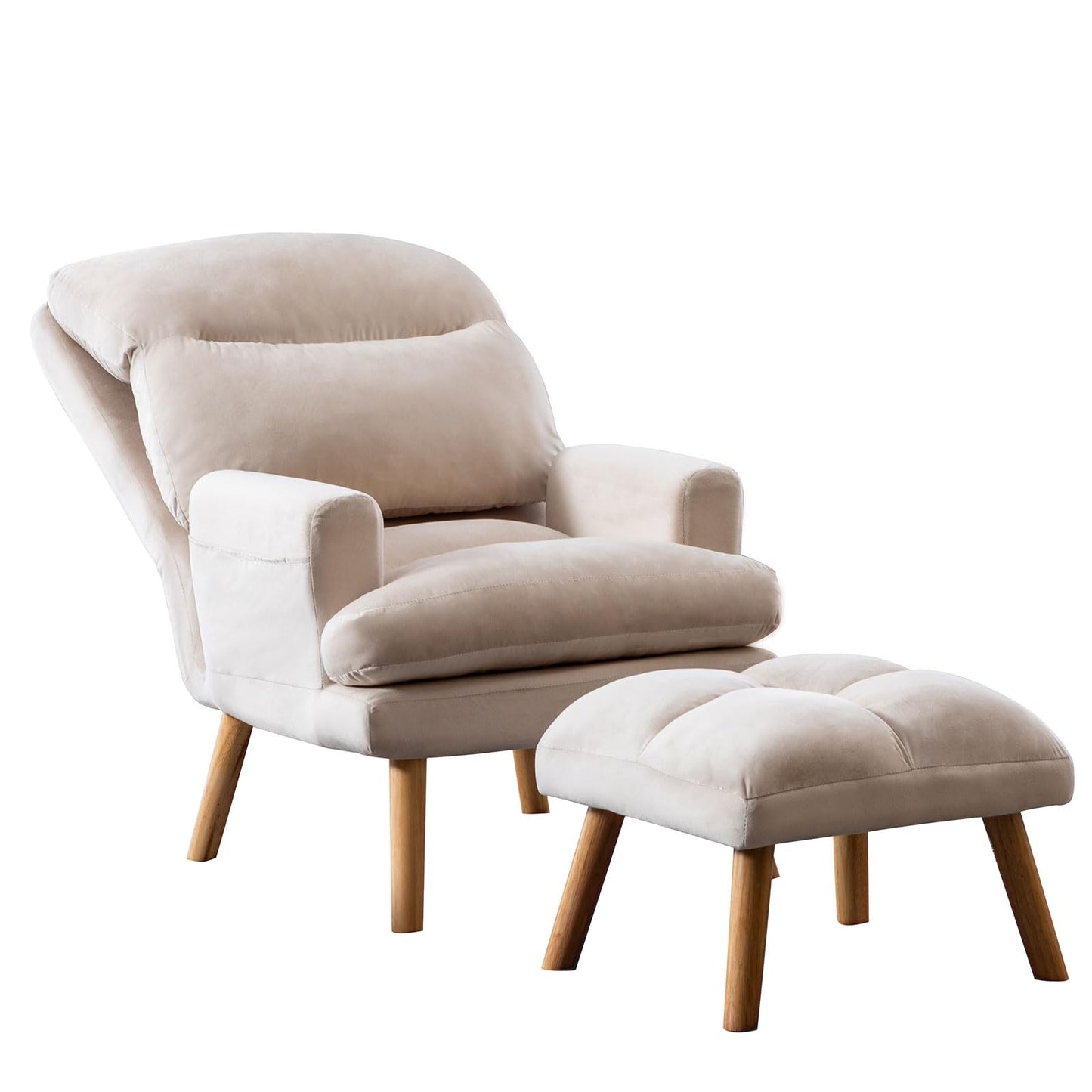 IOMOR Accent Chair with Ottoman Comfy Reading Chair Armchair with Adjustable Backrest and Side Pockets Soft Fabric Leisure Sofa for Bedroom, Living Room, Dorm Rooms, Garden, Beige