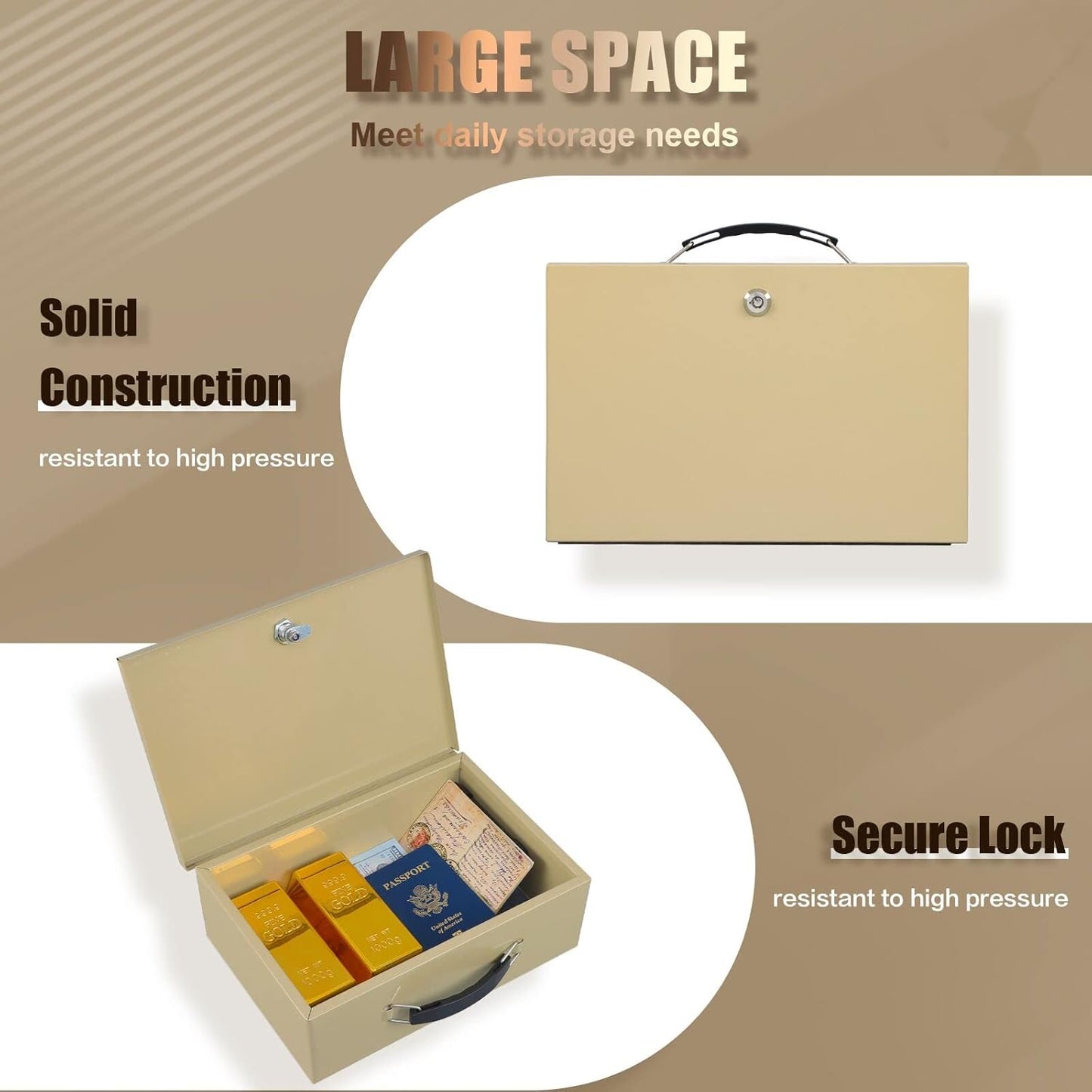 xydled Fire Resistant Safe Fire Safe Box with Key Lock for Home Office Security Storage for Valuables Documents,12.8 x 8.5 x 4.5 Inch,Sand