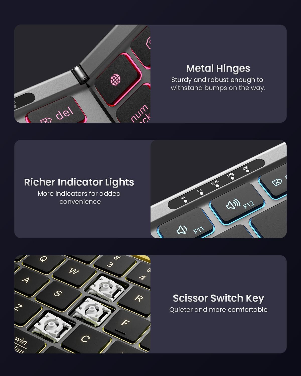 Samsers Full-Size Backlit Foldable Bluetooth Keyboard with Numeric pad-Gray