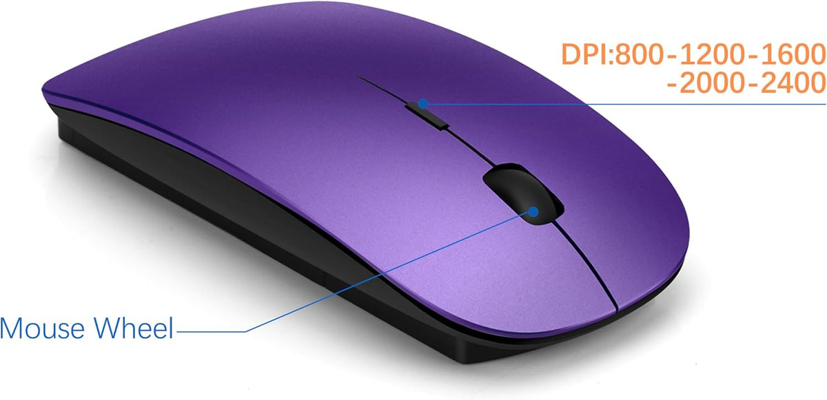 Wireless Keyboard and Mouse Ultra Slim Combo, TopMate - Purple Black
