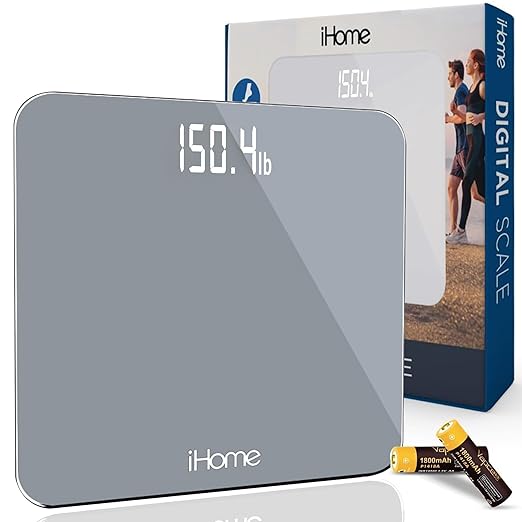 iHome Digital Scale, Bathroom Scale, Batteries Included, Scale Body Weight, Weight Scale, Digital Scale, Bathroom Scales for Weight, Digital Scales for Body Weight, Weight Scales Bathroom (Grey)