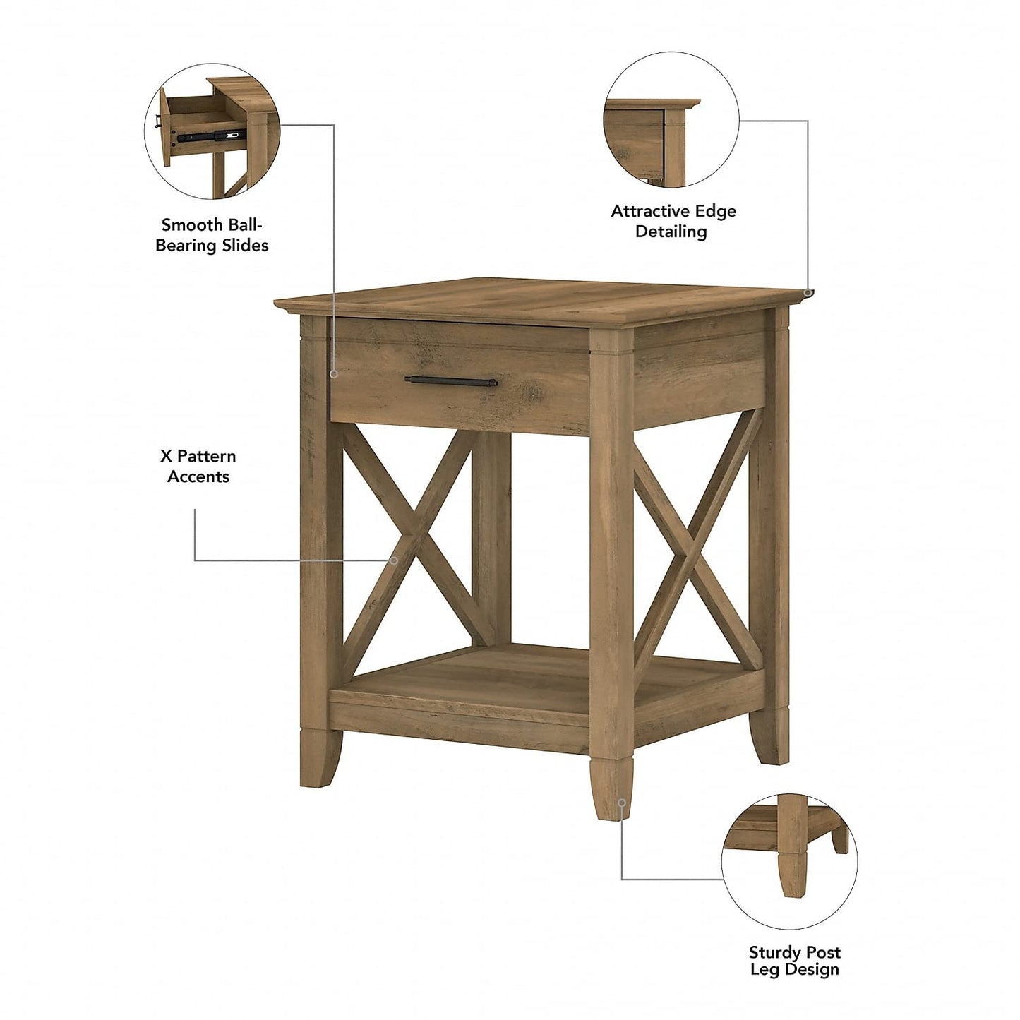 Bush Furniture Key West Coffee Table with Set of 2 End Tables in Reclaimed Pine