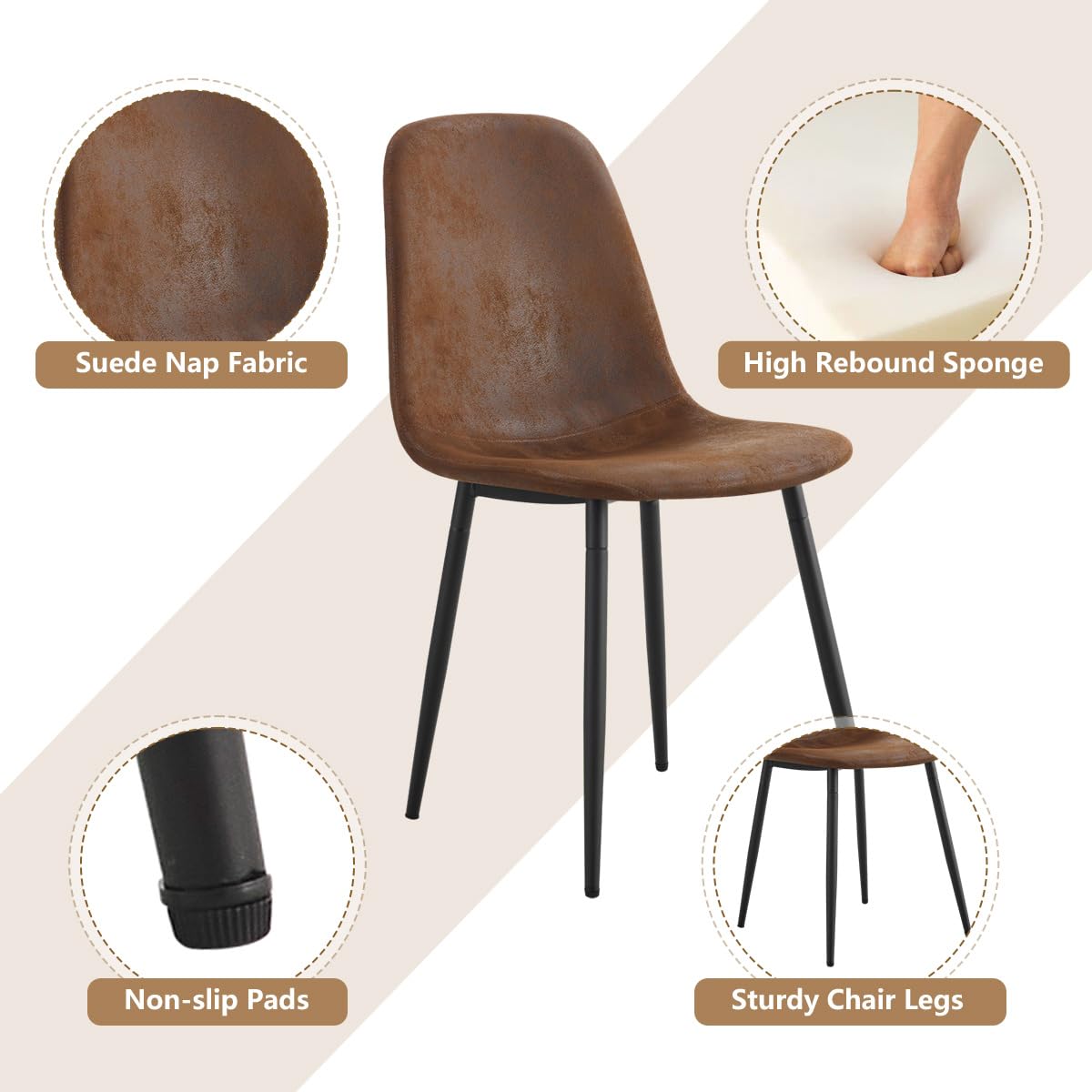 UELKS Dining Table Set for 4，Dinner Table Set for 4，55'' Kitchen Table and Suede Nap Fabic Chairs Set of 4, 5 Piece Dining Table Set for Kitchen Dining Room