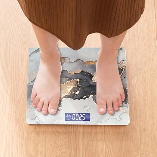 Weight Scale Digital Bathroom Scale Scale for Body Weight 400 lbs Personalized Digital Scale with Backlit Display Easy Read(Battery Not included) - Grey Gold Marble