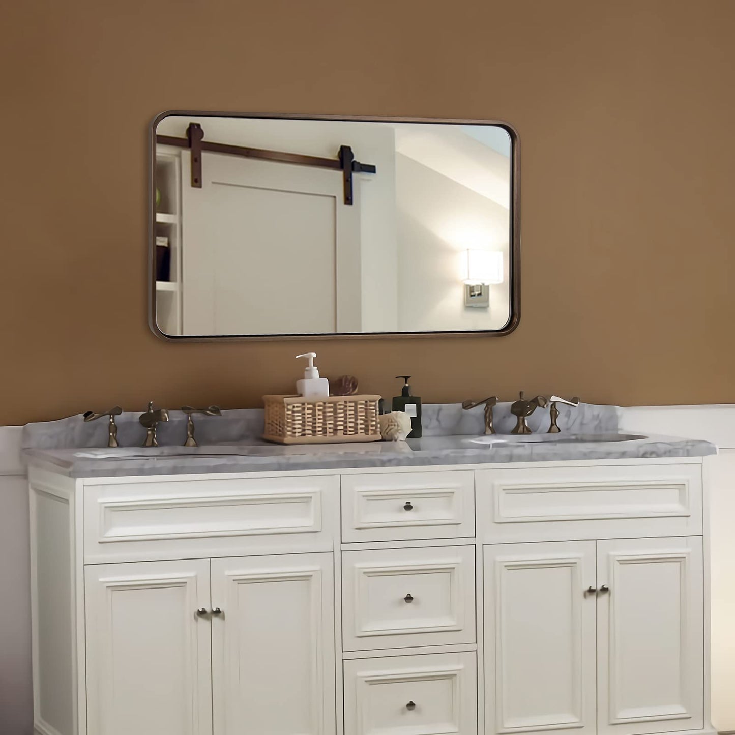 ANDY STAR Bronze Bathroom Mirror, 24x40’’ Rounded Rectangle Oil Rubbed Bronze Mirror in Premium Tube Metal Framed 1’’ Deep Wall-Mounted Mirror Horizontal/Vertical