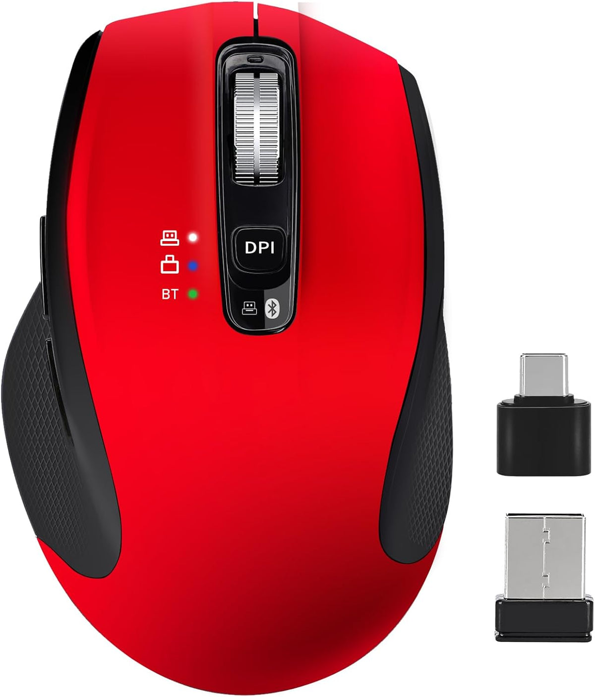 Wireless Bluetooth Mouse with USB-A, USB-C Receiver, Rechargeable, 3-Device, Full-Size, Silent Click, Ergonomic Mice for MacBook/Laptop/Computer/Tablet/PC/iPad (White)