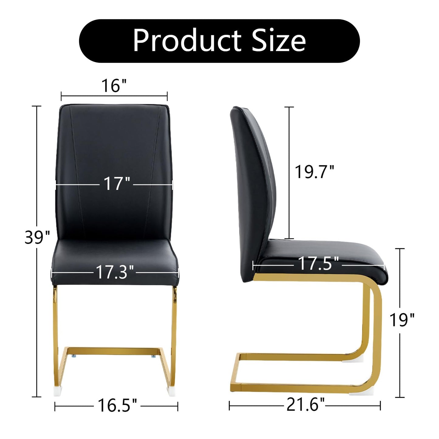cinkehome Set of 6 Modern Dining Chairs, High Back PU Faux Leather Upholstered Armless Chair with Metal Legs for Kitchen Dining Room Living Room