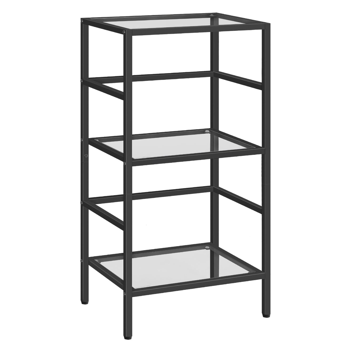 HOOBRO 3-Tier Bookcase, Tempered Glass Bookshelves, Record Storage Rack with Side Fence, Storage Shelves for Bathroom, Slim Shelving Unit for Living Room, Home Office, Black BK81CJ01