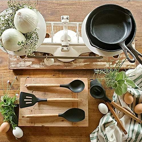Kitchen Utensils Set, Silicone Cooking Utensils Set,Non-Stick Silicone Spatula Set with Natural Acacia Hard Wood Handle, 5 Piece, Upgraded Thickened Cookware
