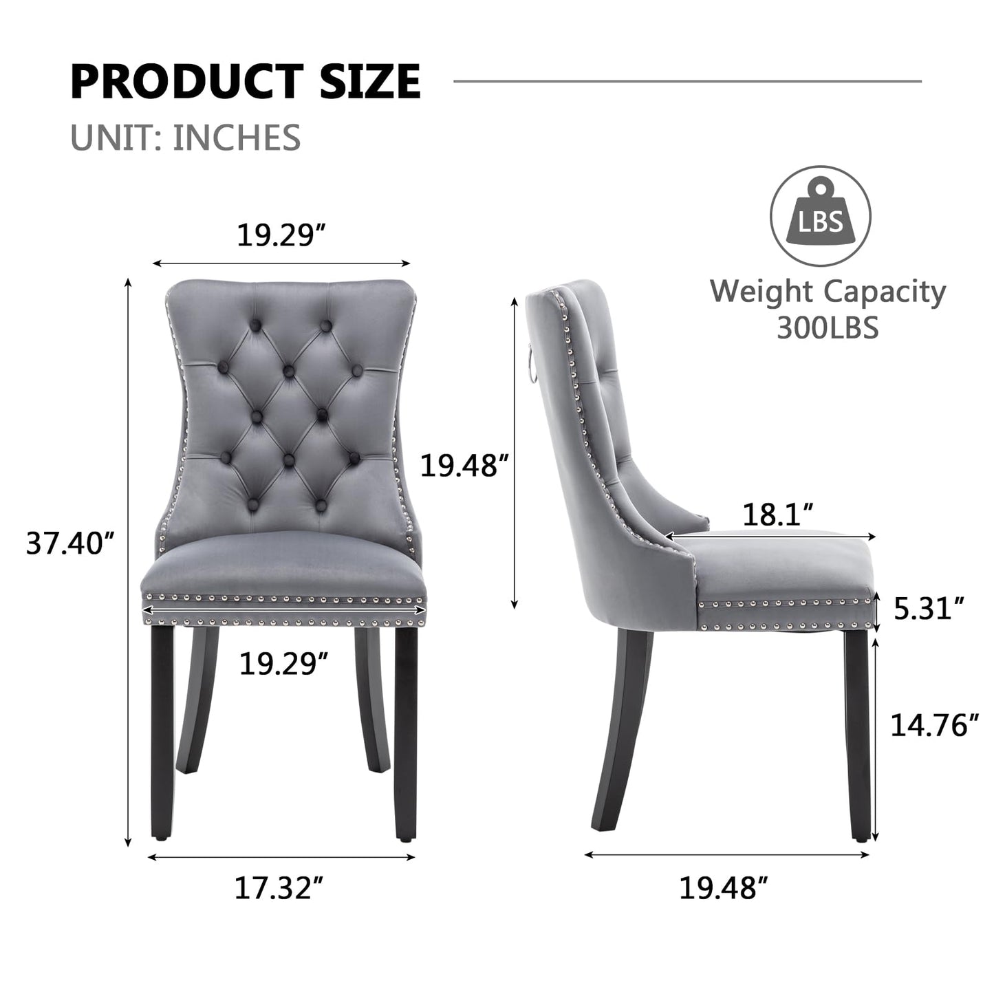 Hixkol Velvet Dining Chairs Set of 4,Upholstered Dining Chairs with Ring Pull Trim and Button Back,Modern Seating for Kitchen, Bedroom & Living Room(Grey)