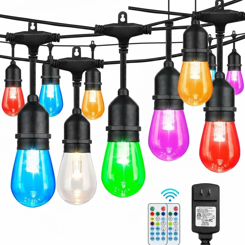 Auroraworld 96FT RGB Waterproof String Lights – Dimmable LED Patio Lighting with 30 Shatterproof Bulbs for Yard & Party Decor