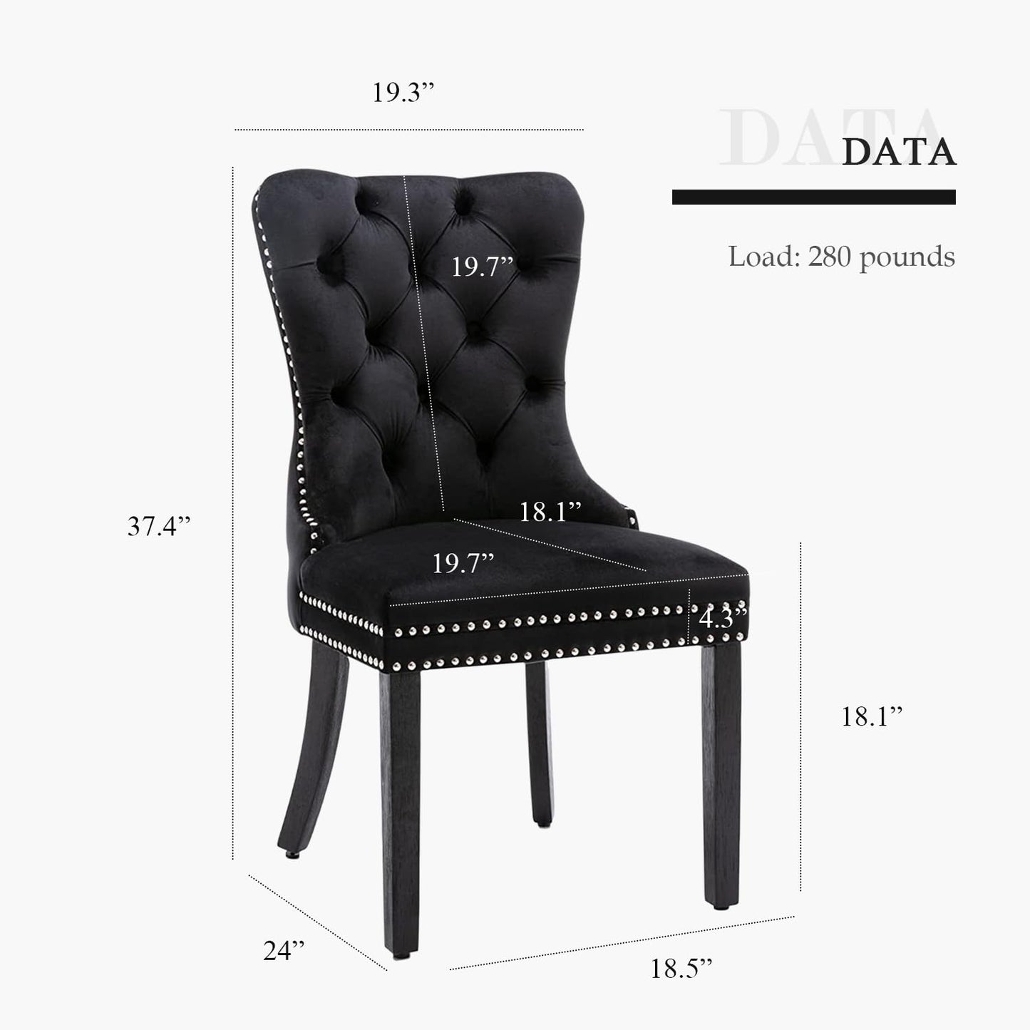 Eifizek Velvet Dining Chairs Set of 6, Tufted Dining Room Chairs with Nailhead Ring Pull Trim, Upholstered Dining Chairs with Solid Wood Legs for Kitchen Dining Room, Sillas De Comedor (Black)