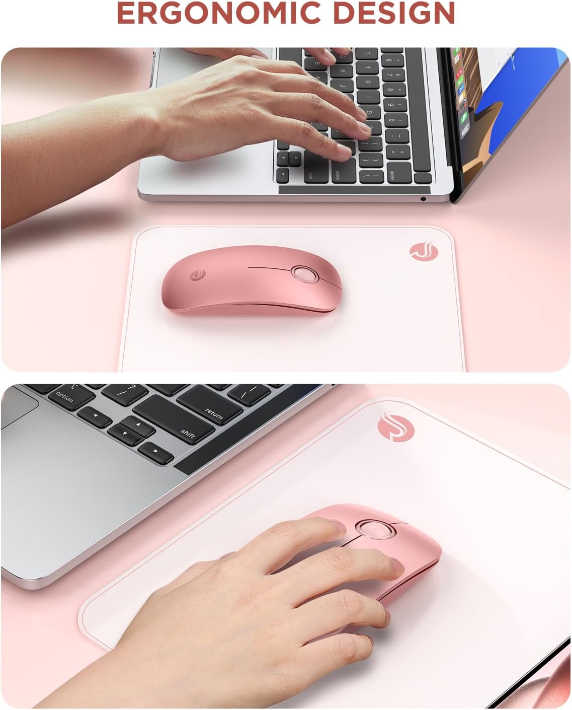 RAPIQUE Bluetooth Wireless Mouse, BT5.1+2.4G Slim Dual Mode, Rose Gold