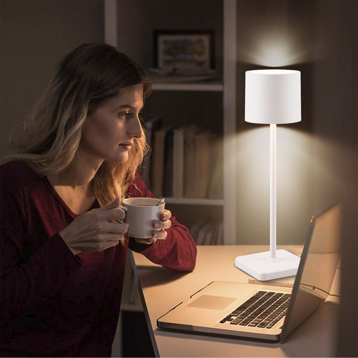 BKZO Cordless Table Lamp Rechargeable, Wireless Charging LED Table Lamp, IP54 Waterproof Aluminum Bedside Light, Touch Control, Suitable for Indoor and Outdoor Use, White