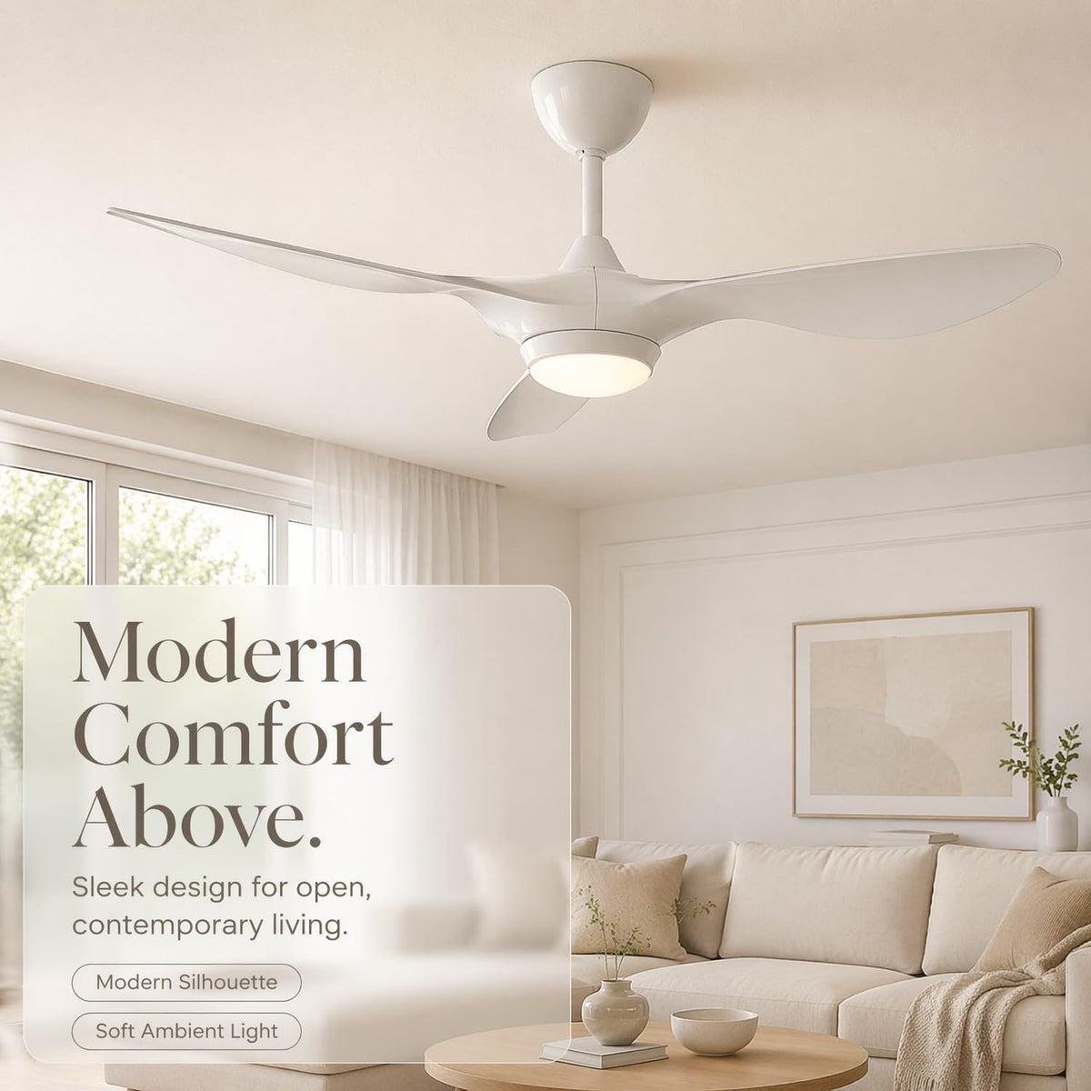 reiga Modern 52" White Smart Ceiling Fan with Light, 3 Blade Quiet DC Fan