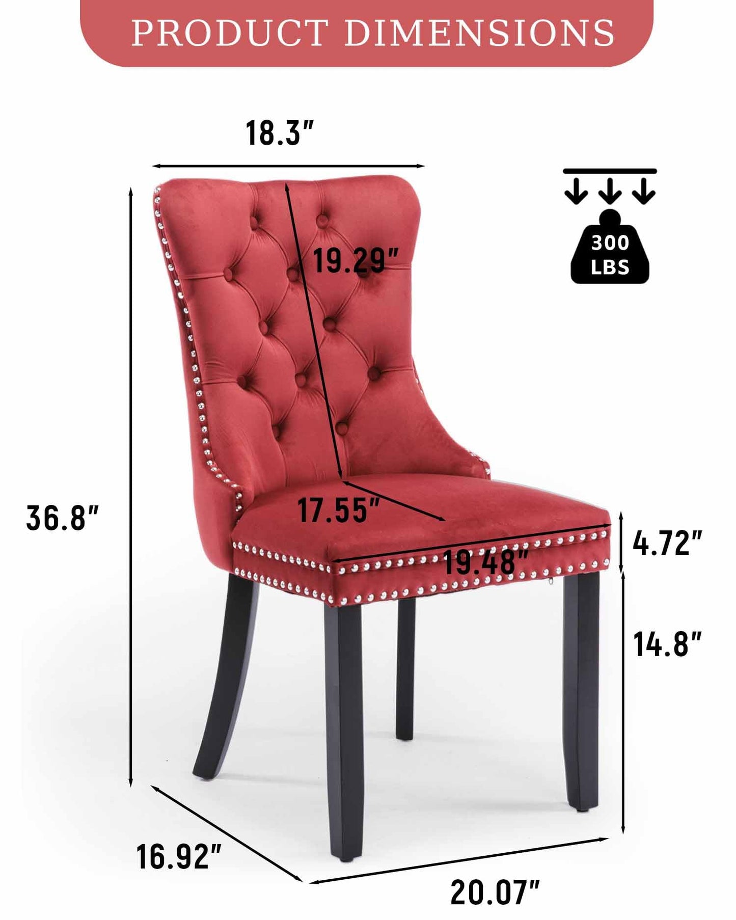 VICBARLEY Velvet Dining Chair Set of 6 Upholstered Tufted Dining Room Chair with Nailhead Trim and Solid Wood Legs for Kitchen, Restaurant,Wine Red