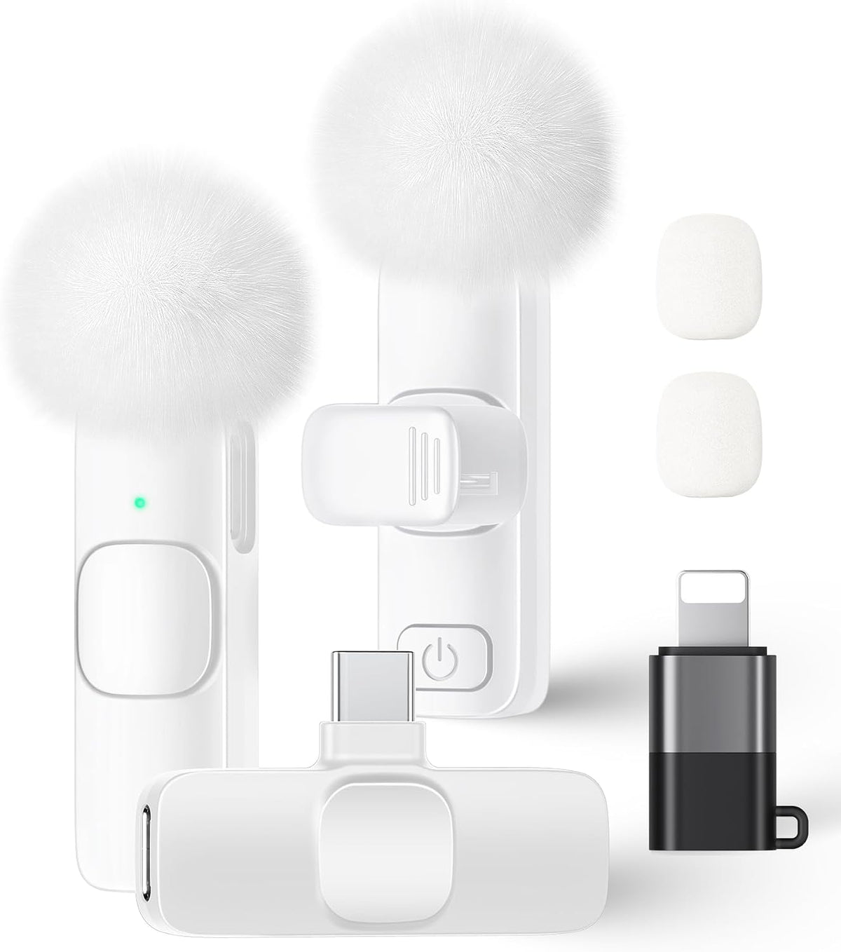 Wireless Lavalier Microphone for iPhone iPad and Android Phone, 2 Pack Lapel Mic Plug and Play Wireless Mic Noise Reduction Microphone for Video Recording Interview Podcast Vlog YouTube (White)