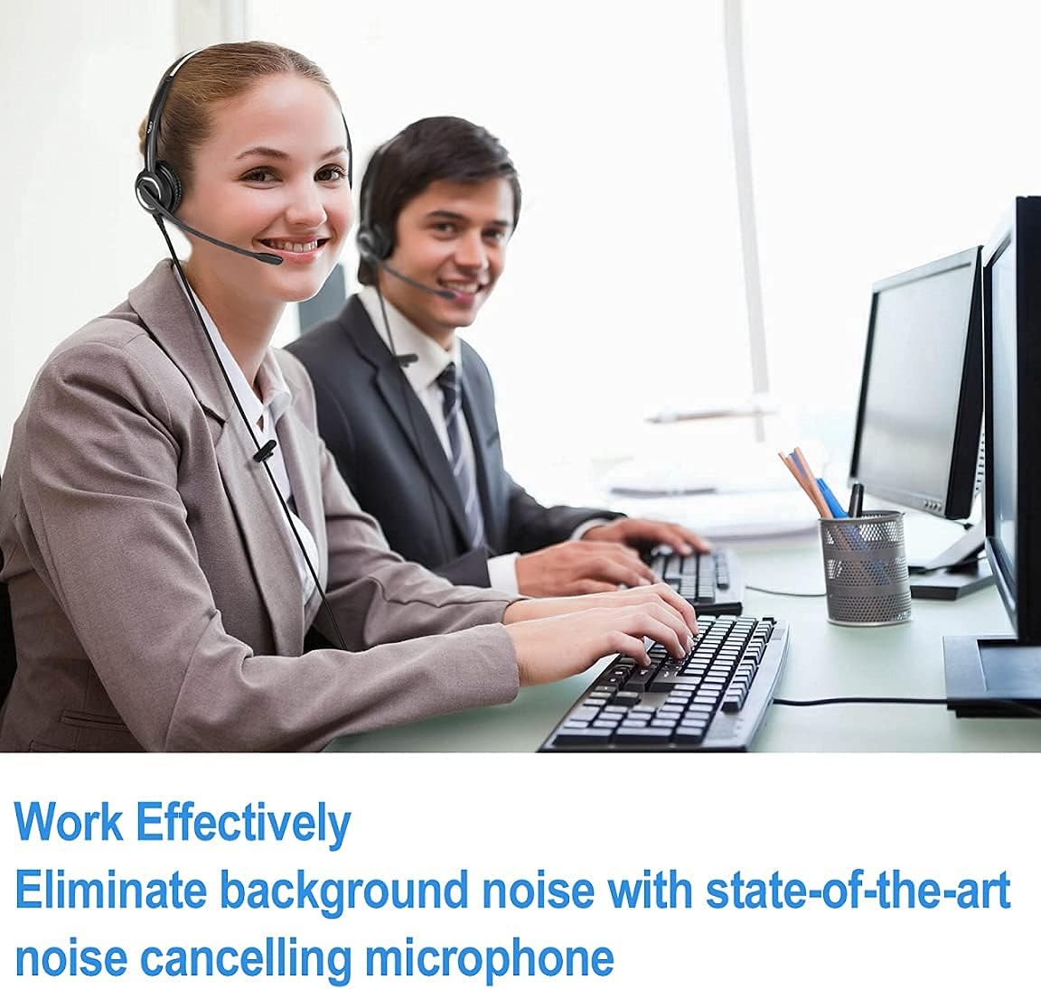 Phone Headset Noise Cancelling Mic RJ9 U10P Bottom Cable Compatible with Polycom VVX, Mitel, Shoretel, Nortel Phones