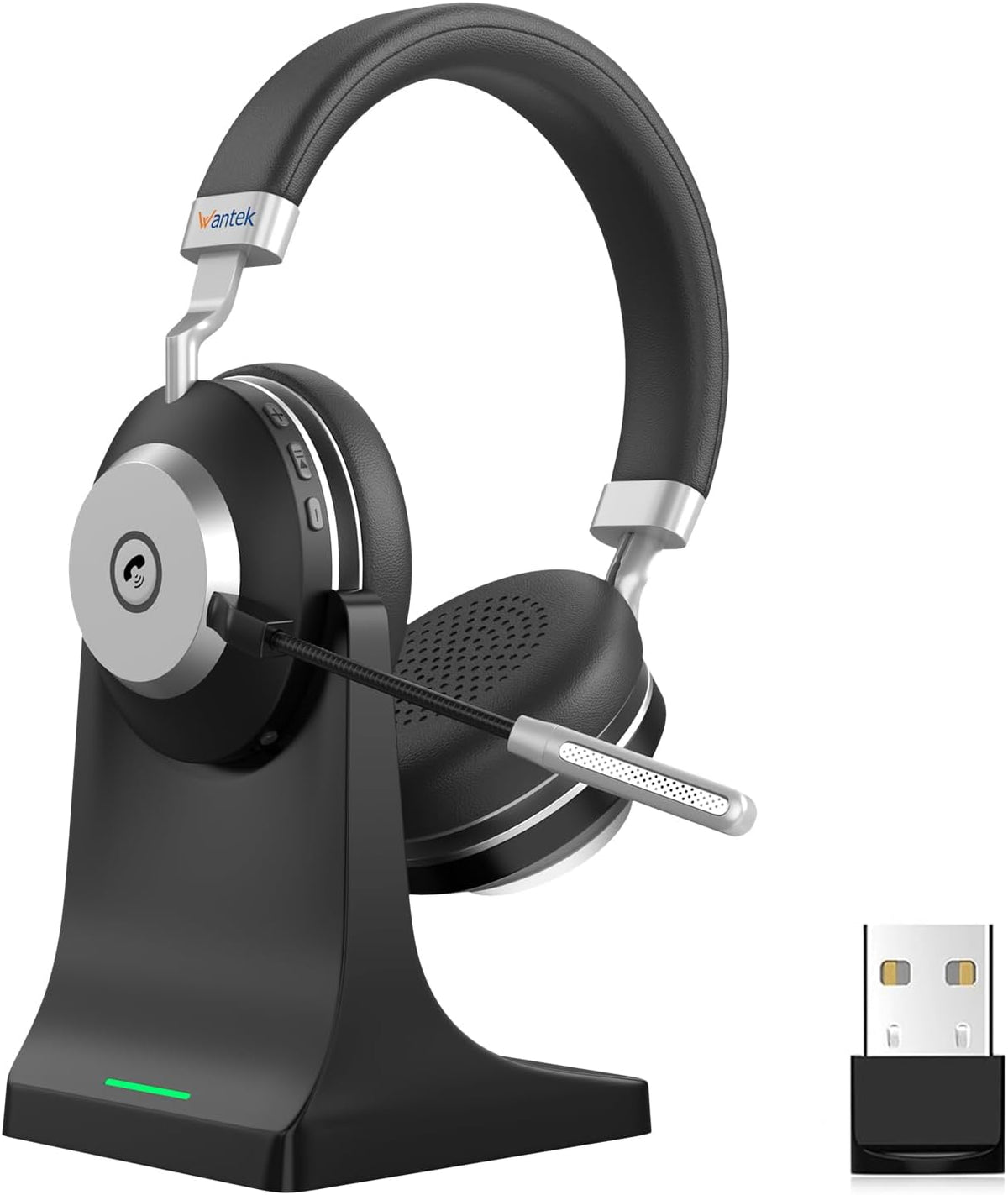 Wantek Wireless Headset with Mic for Work, Bluetooth Headset with Microphone (AI Noise Cancelling), 60 Hours Woktime Wireless Headphone for Work from Home/Call Center/Office/PC/Laptop/Computer/Zoom