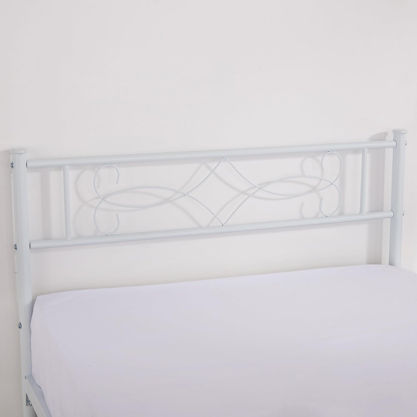 VECELO 14" Twin Size White Metal Platform Bed Frame with Headboard,Premium Steel Slat Support/No Box Spring Needed/Noise-Free/Easy Assembly