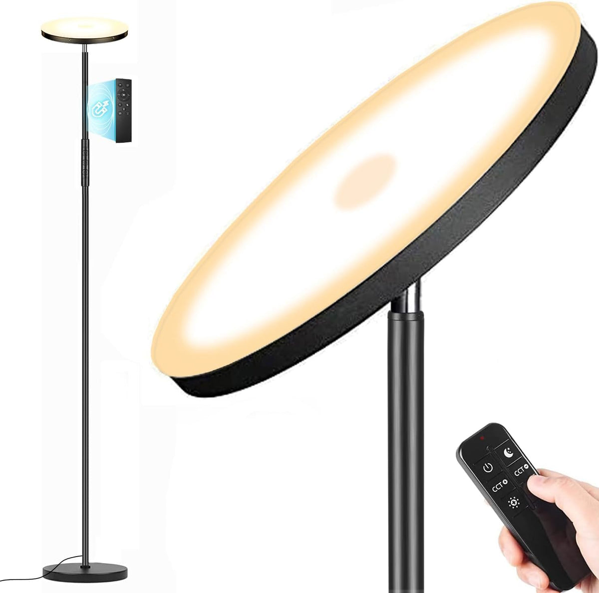 marctronic Upgraded Torchiere Floor Lamp,36W 3600LM Super Bright LED Floor Lamp for Living Room Bedroom Office, Dimmable Modern Standing Tall Lamp with Remote & Touch Control