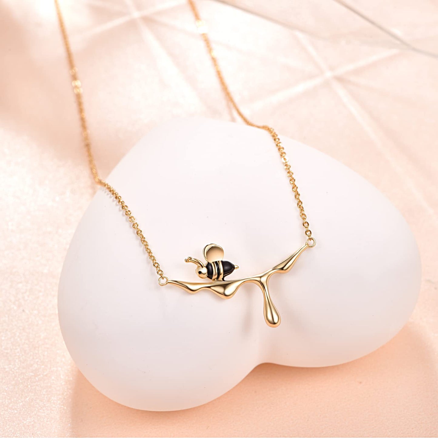 CUOKA MIRACLE Gold Bee Pendant 925 Sterling Silver Honey Bee Necklace Bumblebee Jewelry Birthday Gifts for Women