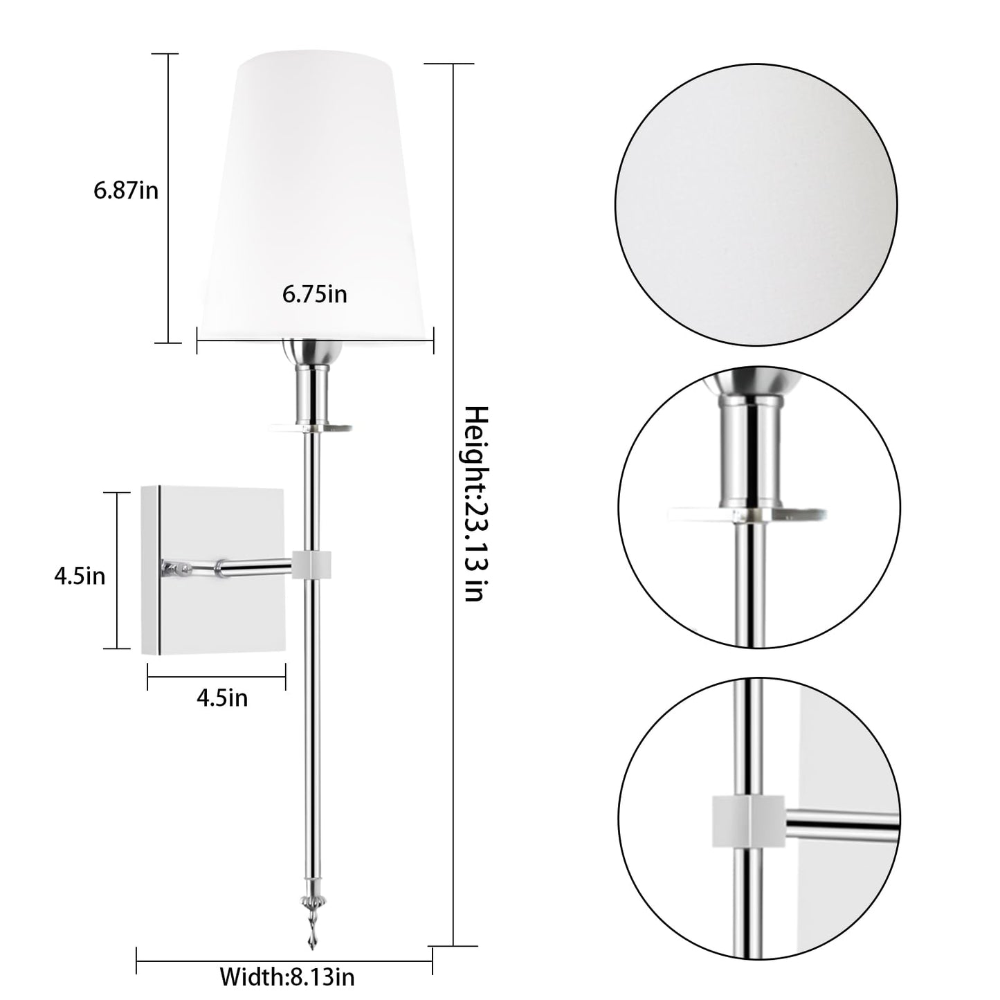 TOOTOO STAR Battery Operated Wall lamp, no hardwiring White Shade Wall lamp Set of 2 with Remote Control dimmable Bulb, Easy to Install, Suitable for Bedroom, Vanity, Bathroom, Living Room