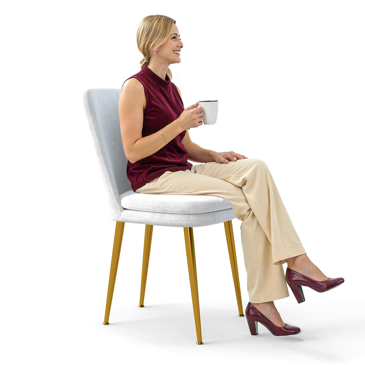 Kinsunny Modern Dining Chairs Set of 6, Upholstered Thick Padded Seat with Ergonomic Backrest, Armless Accent Side Chairs for Living Room, Kitchen, Dining Room, Beige