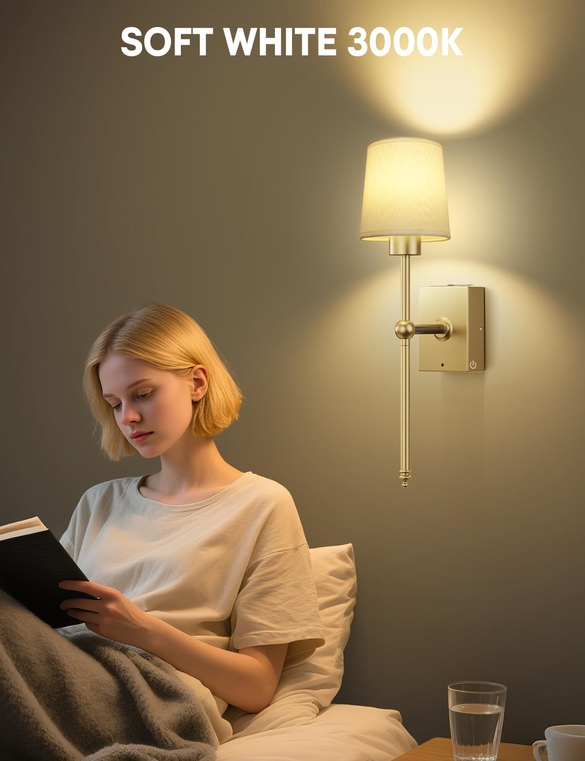 Battery Operated Wall Sconce Set of 2 - Gold Rechargeable 8000mAh Dimmable LED Wall Lights with Remote & Timer, Wireless Wall Lamps for Bedroom, Hallway, Living Room Decor