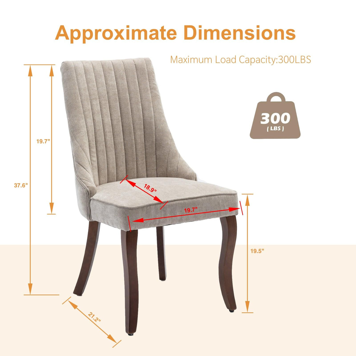 BEIDOR Dining Chairs Set of 6,Comfy Fabric Upholstered Accent Chairs for Kitchen Living Room,Channel Tufted Dining Room Chairs with Curved Solid Wood Legs(Beige)