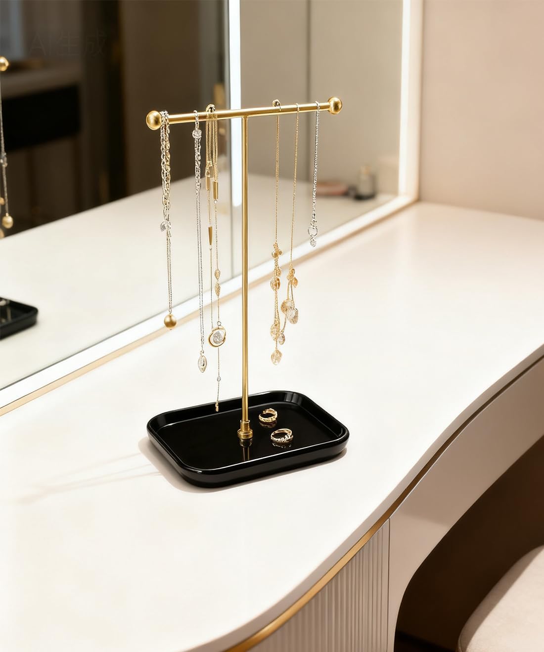 VROOMIUM Necklace Holder with Ceramic Base,1FT Height Stand,Sq.Bk-Gd