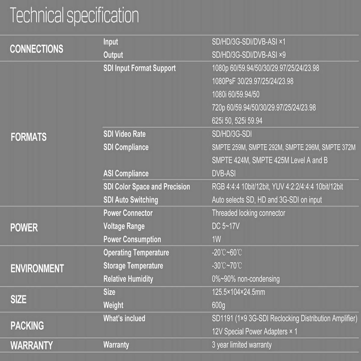 AVMATRIX 3G/HD/SD SDI Splitter 1×9 Distribution Amplifier SD1191