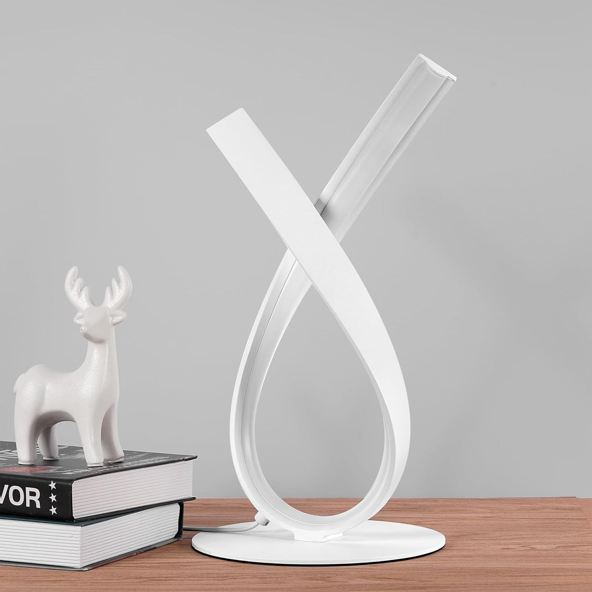 NUÜR White Spiral LED Table Lamp, Stepless Dimmable Bedside Lamp