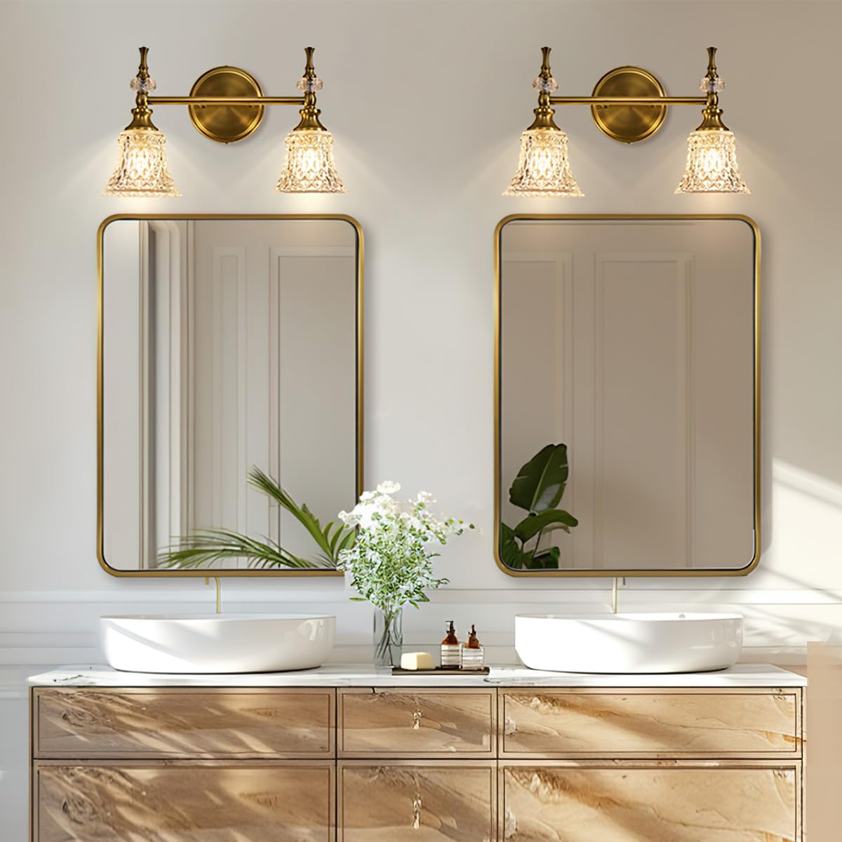 ANDY STAR Gold Bathroom Mirror for Wall, 30x36’’ Brushed Gold Mirror, Rounded Rectangle Mirror for Vanity in SUS304-Anti-Rust, Wall-Mounted Horizontal/Vertical 1’’ Deep