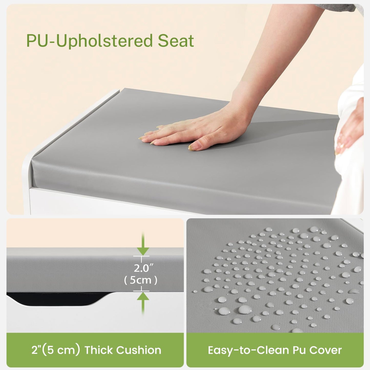 usikey Shoe Bench with Lift Top Storage, Entryway Bench with Padded Seat Cushion, Shoe Storage Bench with 2 Adjustable Shelves, for Entryway, Living Room, Bedroom, White