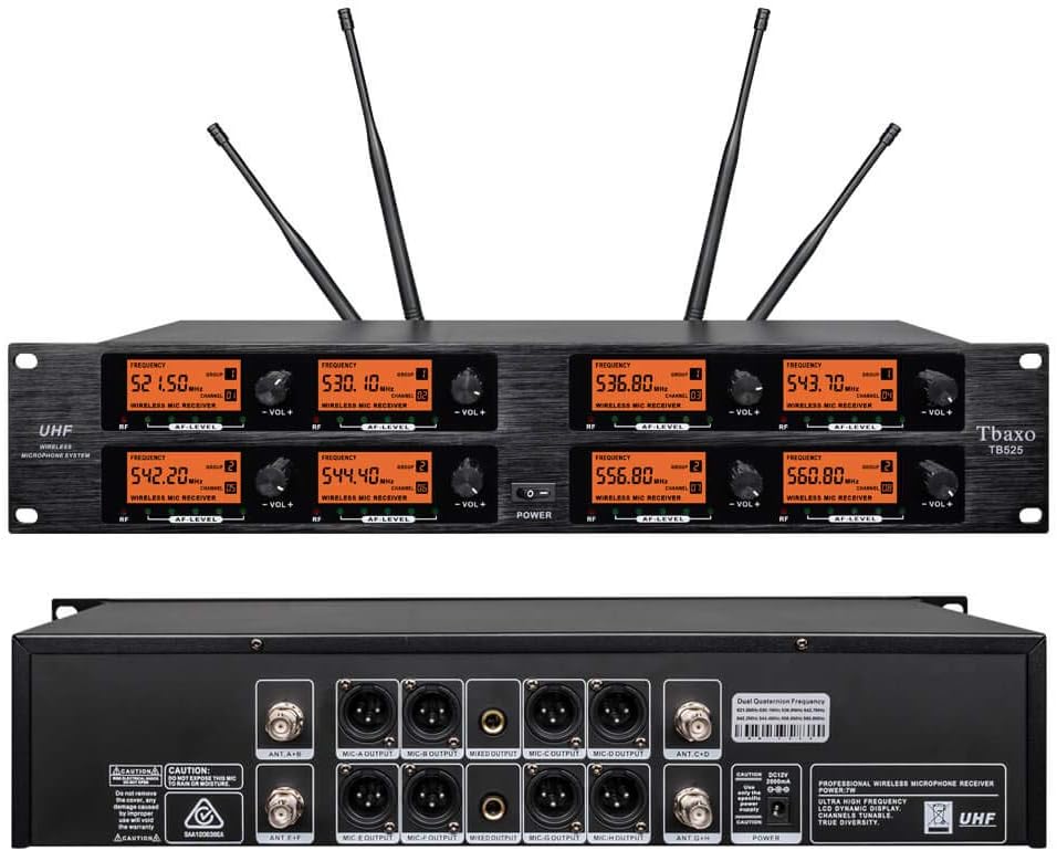 Wireless Microphone System Pro Audio 8 Channel UHF 8 Lavalier Bodypacks 8 Lapel Mic 8 Headsets for Karaoke System Meeting Church Speaking Conference Wedding Party Frequency B