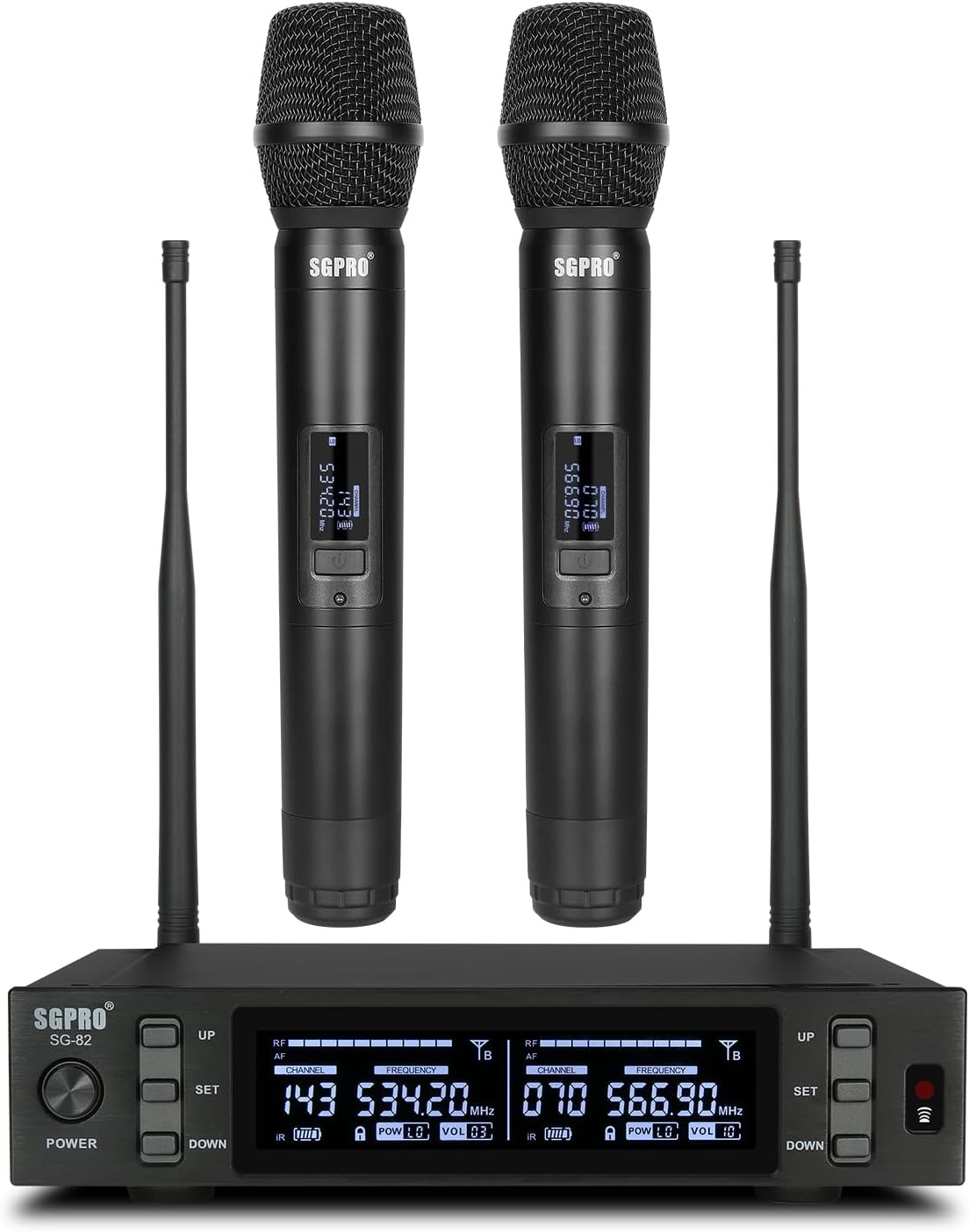 SGPRO SG-82BB Dual Wireless Microphone System, 520-590 MHz