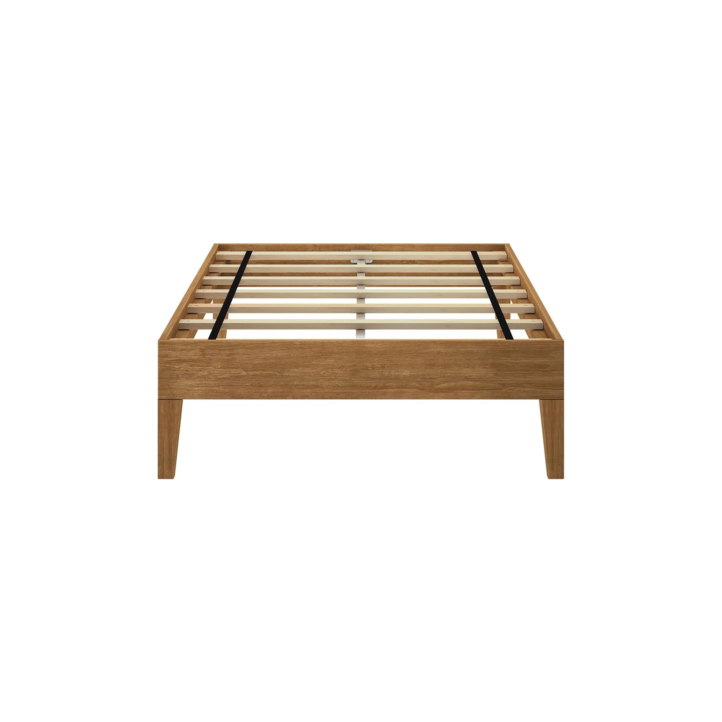 Max & Lily Fundamental Twin Platform Bed Frame, Kids Modern Solid Wood Bed, Strong Wooden Slats, Non-Toxic Finishes, Matte Pecan
