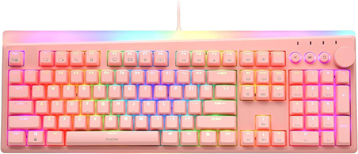 iRocks K71M RGB Mechanical Gaming Keyboard, Multi-Media Knob, Red Switch