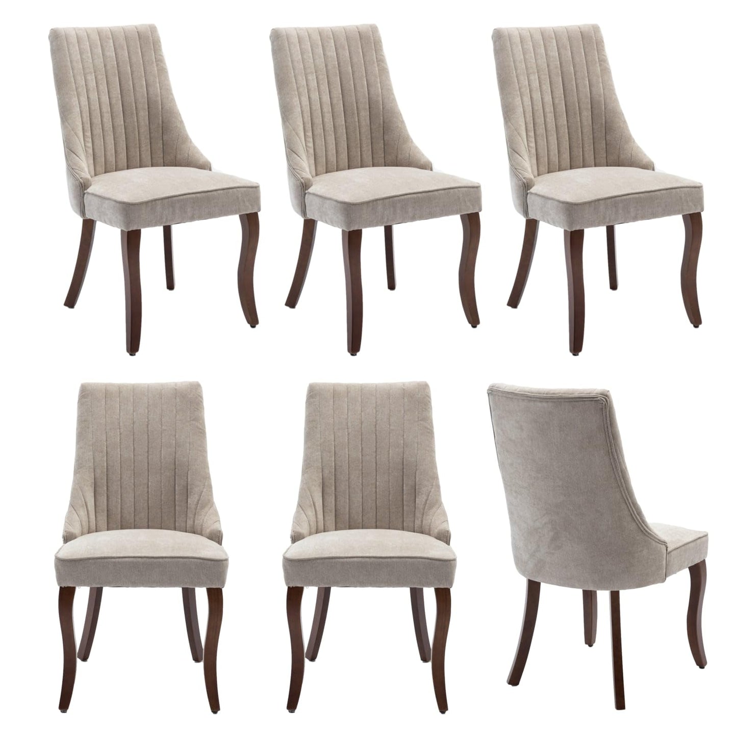 BEIDOR Dining Chairs Set of 6,Comfy Fabric Upholstered Accent Chairs for Kitchen Living Room,Channel Tufted Dining Room Chairs with Curved Solid Wood Legs(Beige)