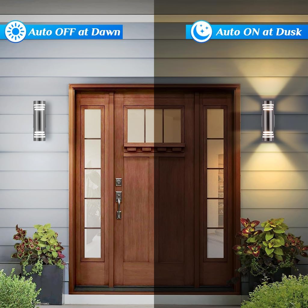 SHIMR Dusk to Dawn Outdoor Wall Lights, Modern Up and Down Sconce