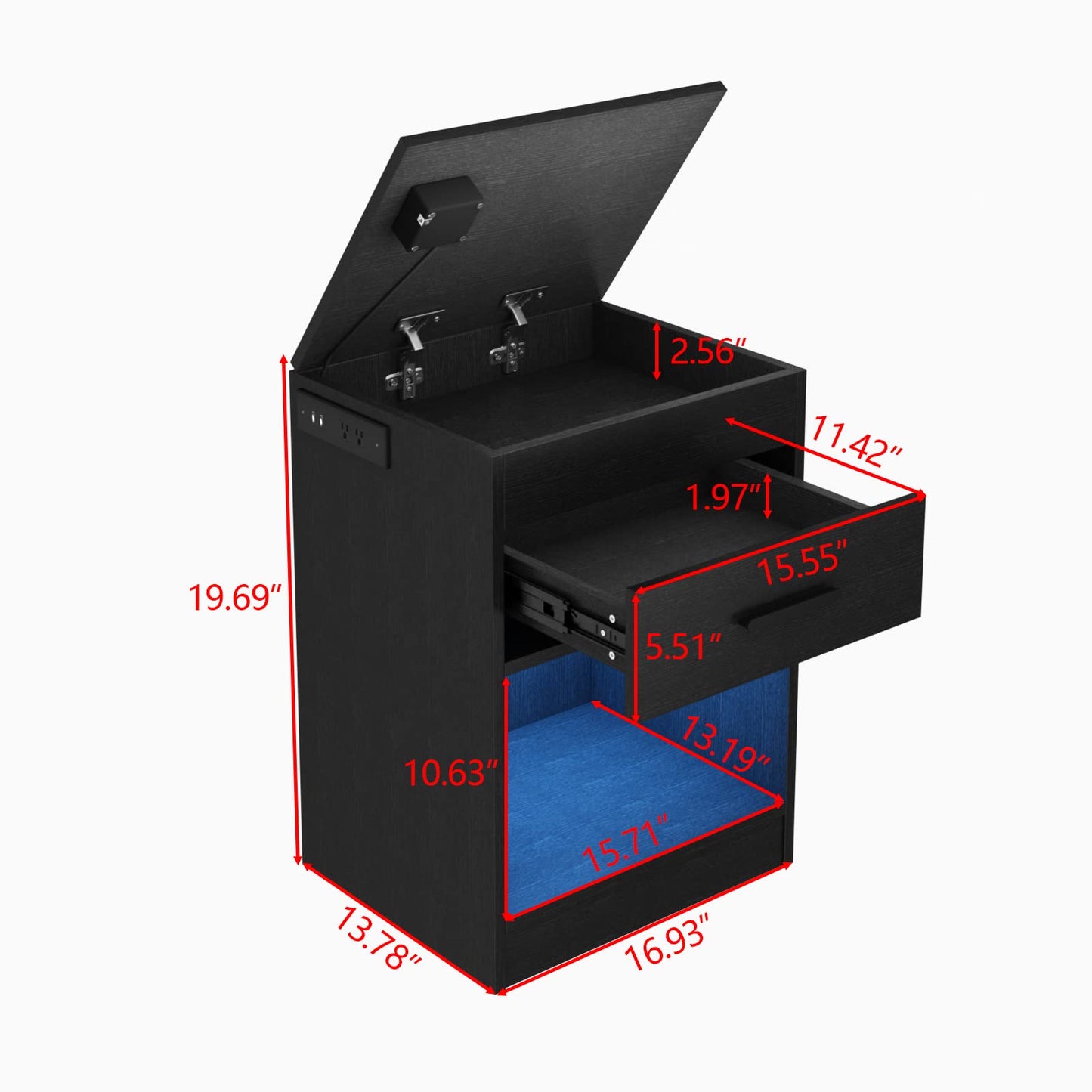 Auromie Nightstand with Charging Station and LED Lights, Concealment Furniture with RFID Lock Cabinet and Power Outlets, Bedside Table with Hidden Compartment for Valuables Storage, Black