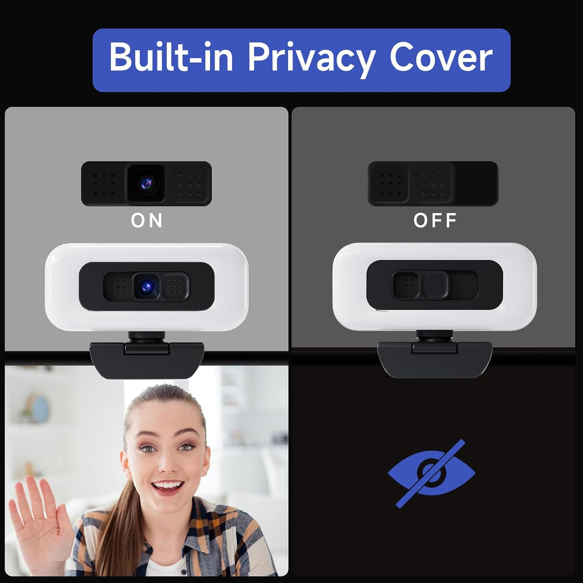 1080P Webcam for PC - PC Camera Webcam 1080P, Desktop Computer Web cam with Privacy Shutter and Tripod Autofocus, Dual Noise-USB Plug&Play,Cancelling Mics,Auto Light Correction