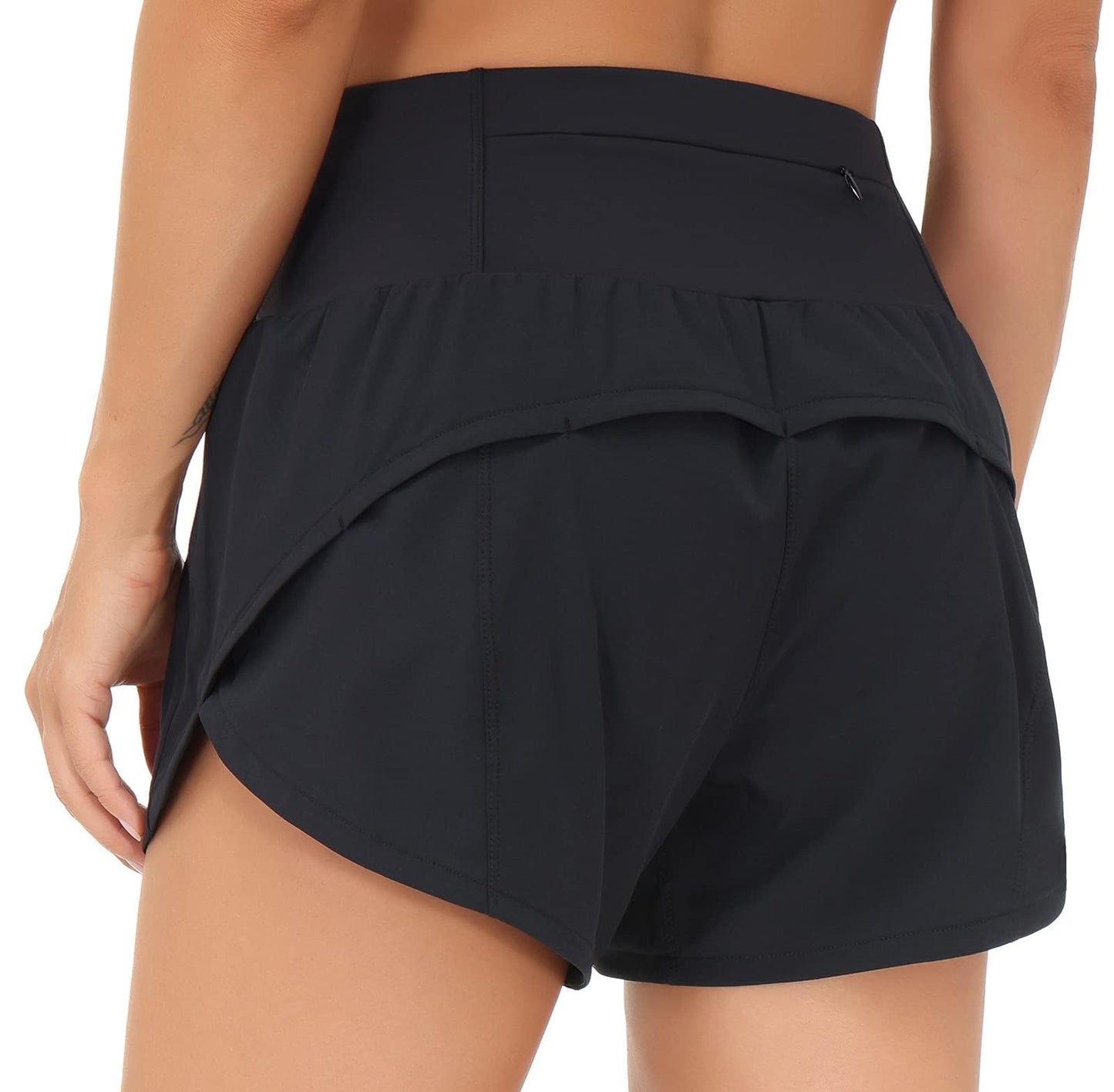 THE GYM PEOPLE Womens High Waisted Running Shorts Quick Dry Athletic Workout Shorts with Mesh Liner Zipper Pockets (Black, X-Small)
