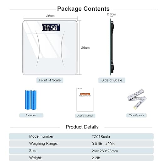 Digital Scale for Body Weight, Weight Scale, Bathroom Scale, Body Scale, Body Weight Scale, LED Display, Supports Up to 400 Lb, Batteries Included (White)