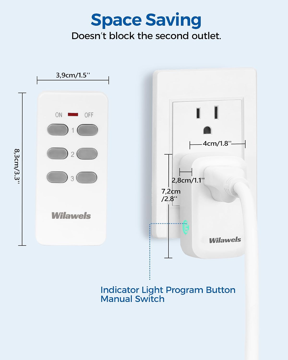 Remote Control Outlet, WILAWELS Wireless Remote Light Switch, Expandable Electrical Outlet Switch for Lamp, Light, Fan, Appliance, 100ft RF Range, FCC Listed, 1 Remote + 3 Outlets W02RC1306