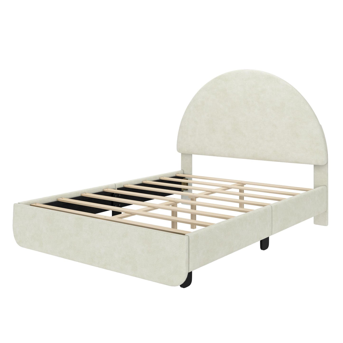 Max & Lily Upholstered Full Bed Frame with Arch Headboard, Upholstered Platform Bed for Kids, No Box Spring Needed, Easy Assembly, Cream