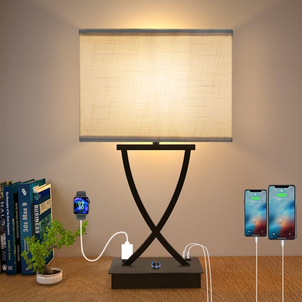 OYedis 3-Way Touch Dimmable Bedside Lamp 21.38" with USB-C & AC Outlet