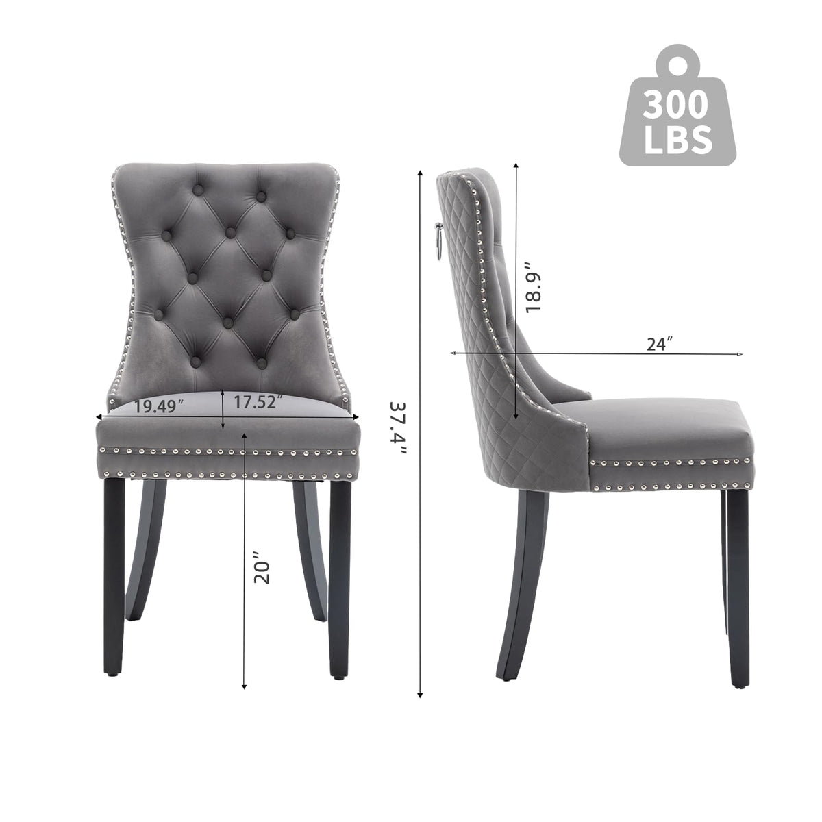 Systemkenji Velvet Dining Chairs Set of 4, Upholstered Dining Room Chairs with Nailhead Trim, Sillas de Comedor Modernas 4, Wooden Kitchen Chairs for Dining Room, Living Room, Kitchen, Bedroom, Grey
