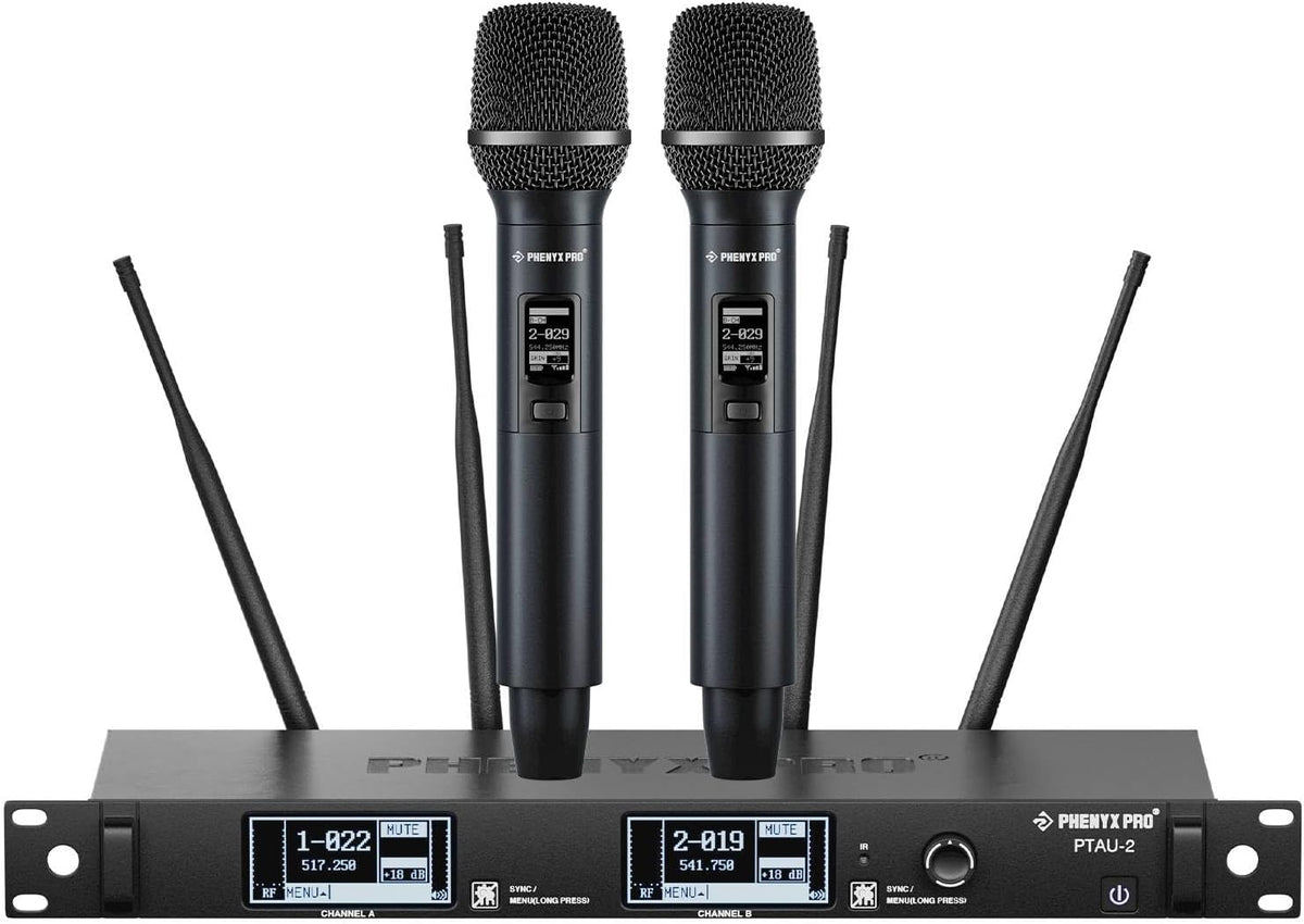 Phenyx Pro Dual True Diversity Auto Scan Wireless Microphone System PTAU-2